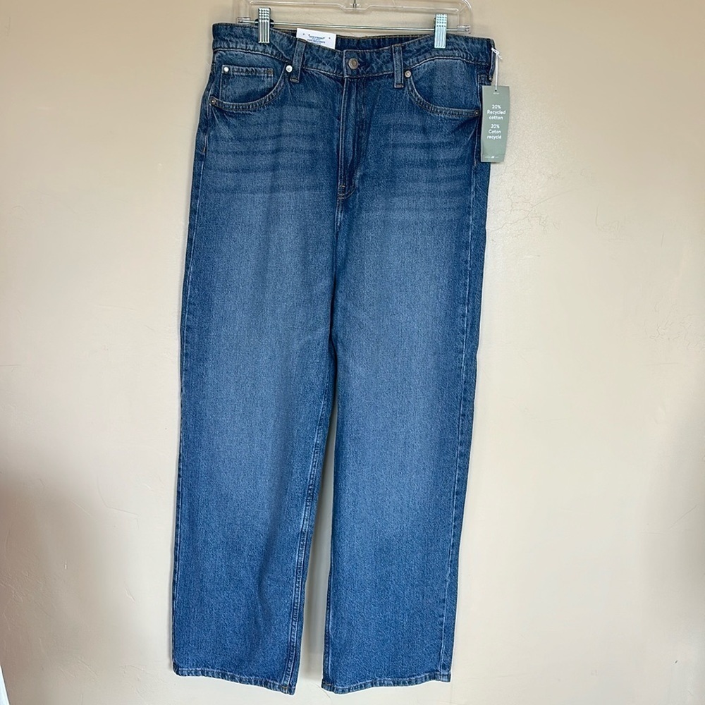 NWT H&M Jeans Loose Straight High Waist denim blue | Womens Sz 14